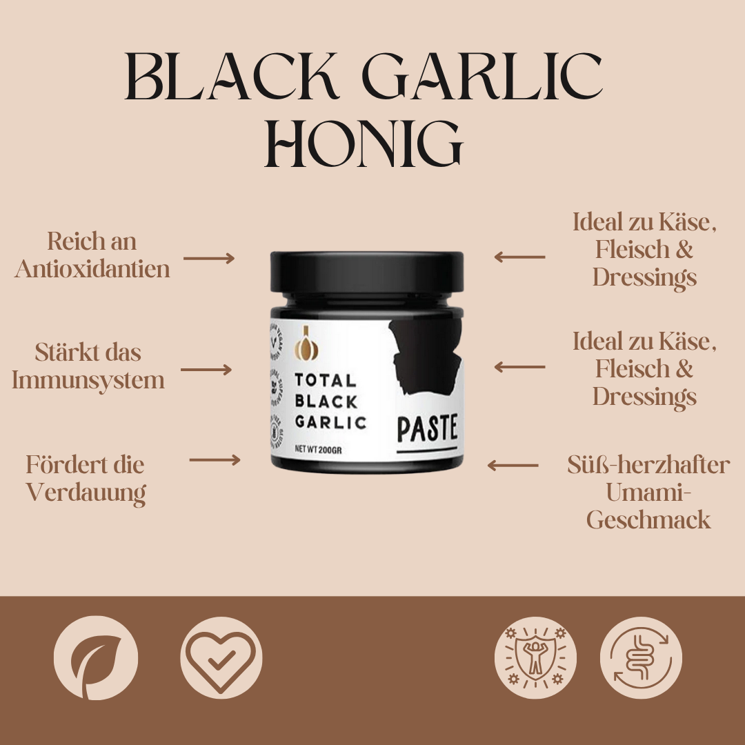 Black Garlic Honig – Feinkost-Aufstrich aus fermentiertem Schwarzem Knoblauch & Honig (100 g)