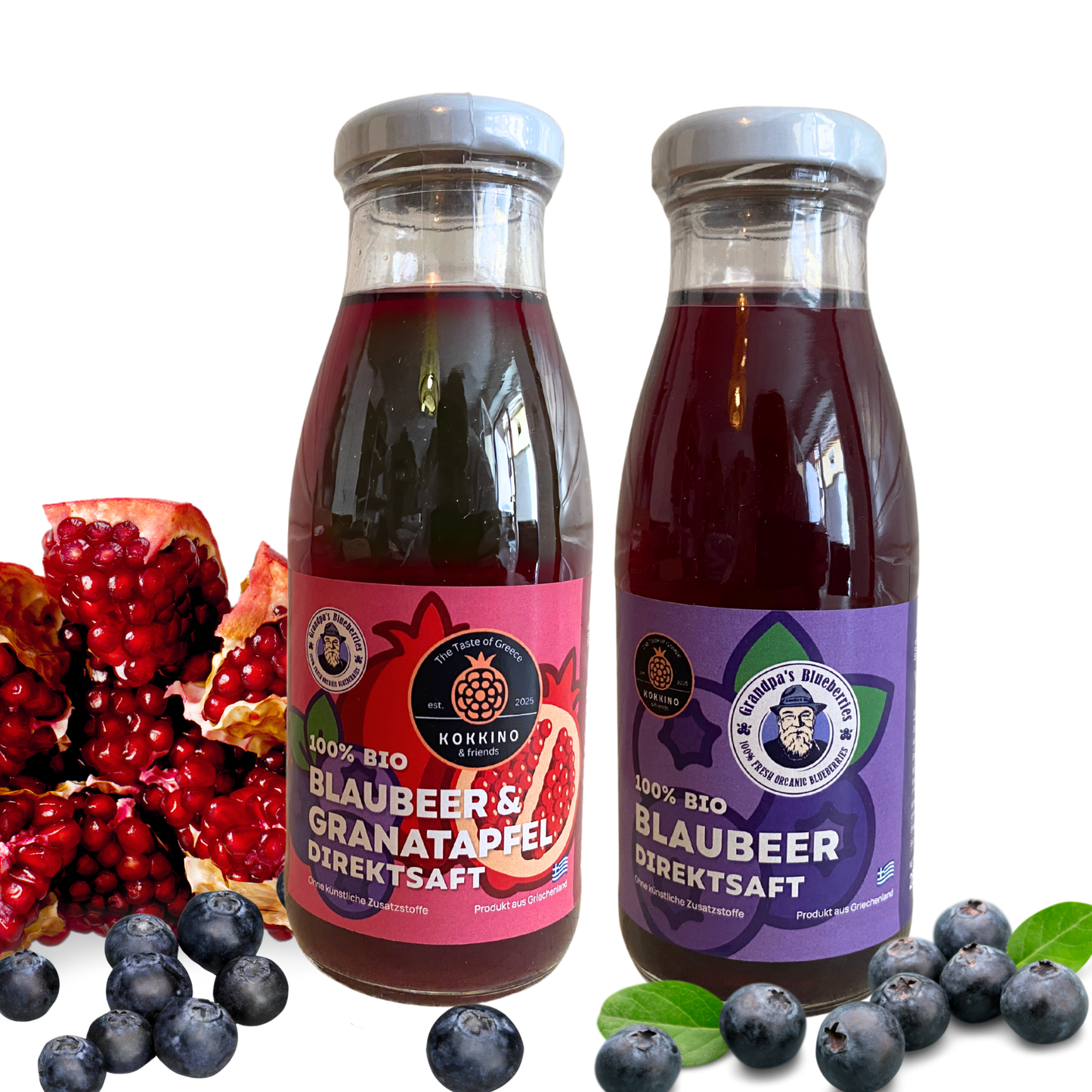 Blaubeer & Blaubeer-Granatapfelsaft Mixpaket – 6 Flaschen voller Antioxidantien