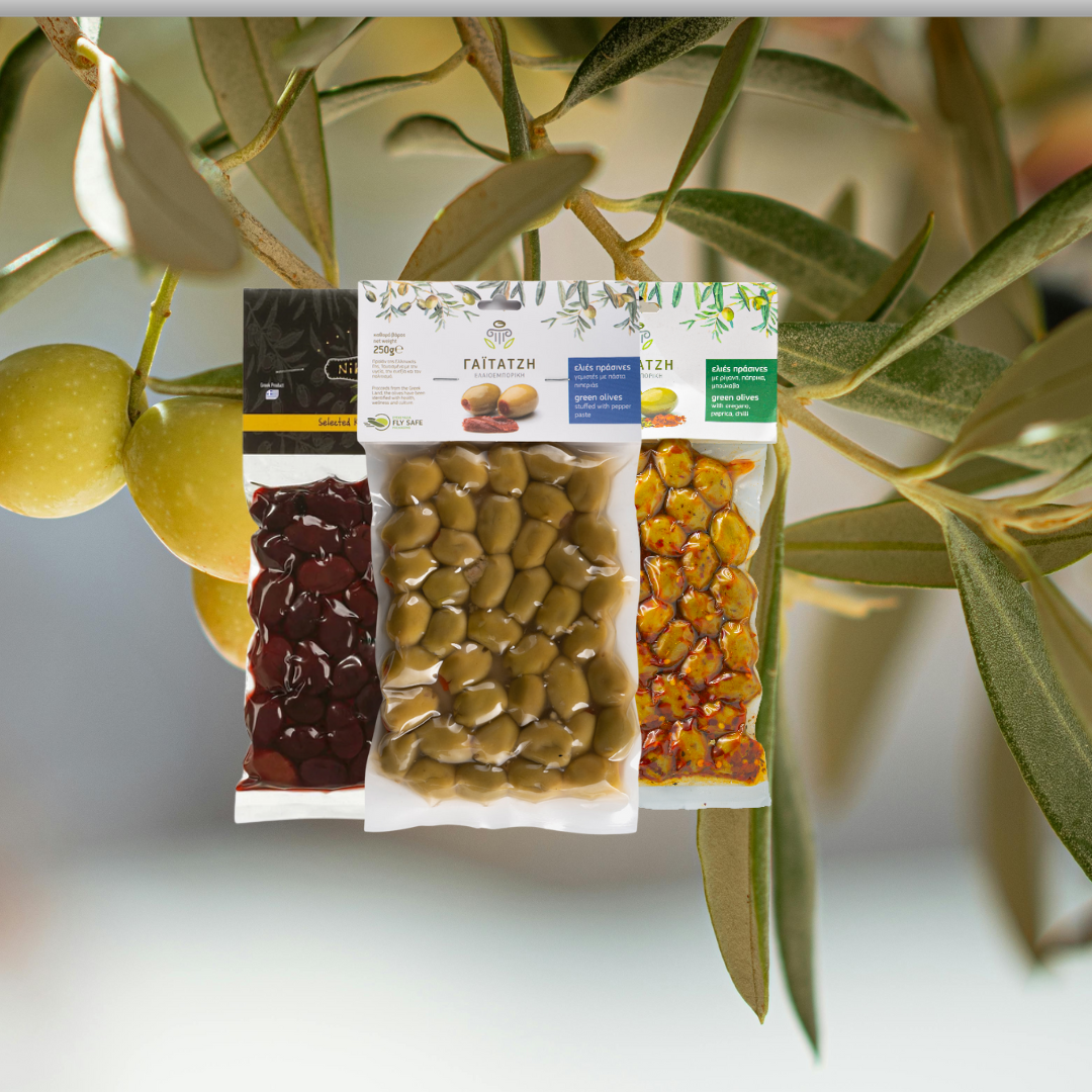 Oliven-Genusspaket – 3 Sorten im Vakuumbeutel | Grüne & Kalamata Oliven