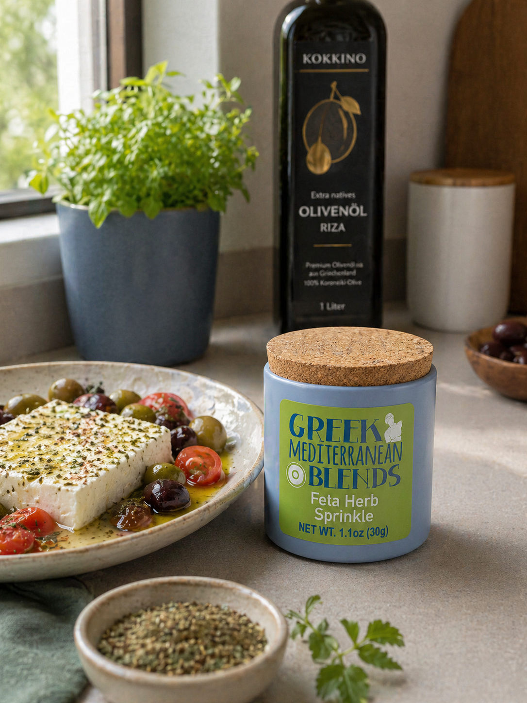 Griechische Feta Kräutermischung – 30 g Glas mit Korkdeckel