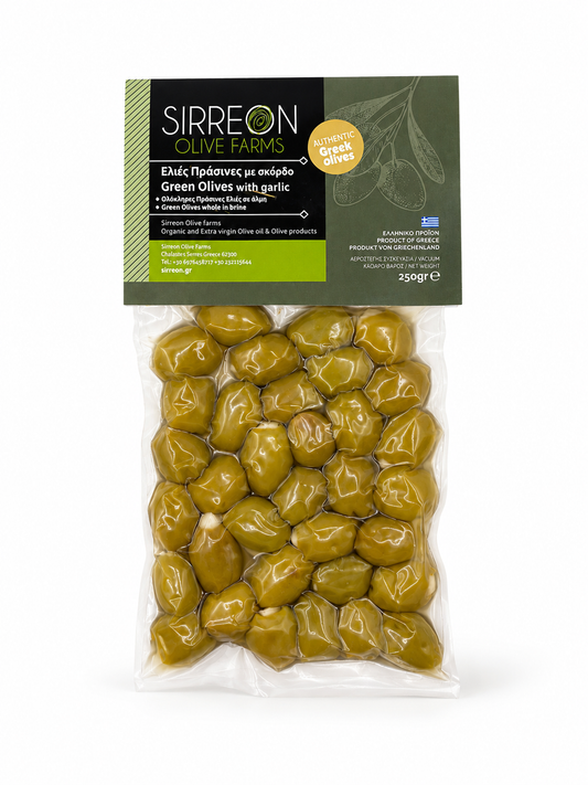 Grüne Oliven mit Knoblauch, gefüllt (250 g)