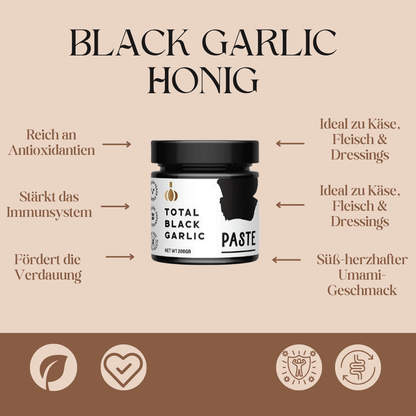 Black Garlic Honig – Feinkost-Aufstrich aus fermentiertem Schwarzem Knoblauch & Honig (100 g)