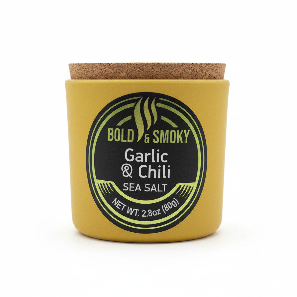 Griechisches Meersalz Knoblauch & Chili – 80 g Glas mit Korkdeckel