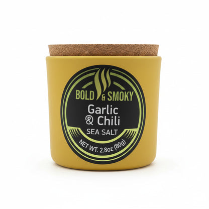 Griechisches Meersalz Knoblauch & Chili – 80 g Glas mit Korkdeckel