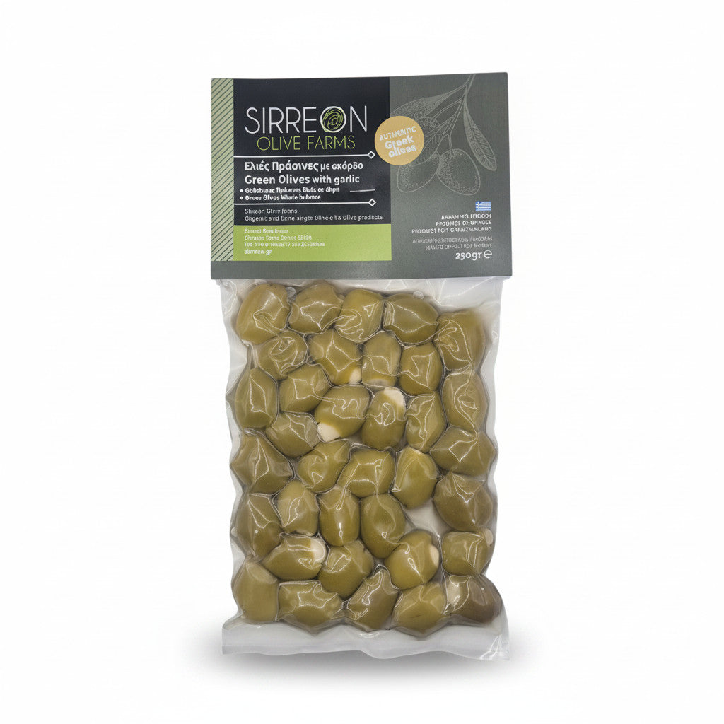 Griechische Grüne Oliven gefüllt mit Knoblauch – 250 g Vakuum
