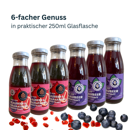 Blaubeer & Blaubeer-Granatapfelsaft Mixpaket – 6 Flaschen voller Antioxidantien