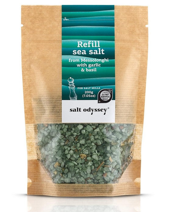 Salt Odyssey Meersalz – Knoblauch & Basilikum · Keramikmühle (180 g)