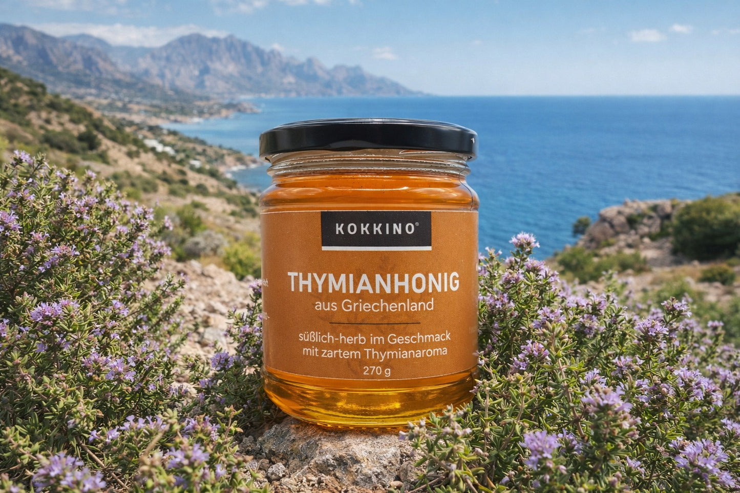 KOKKINO Thymianhonig - Naturbelassener Honig aus Kreta (270 g)